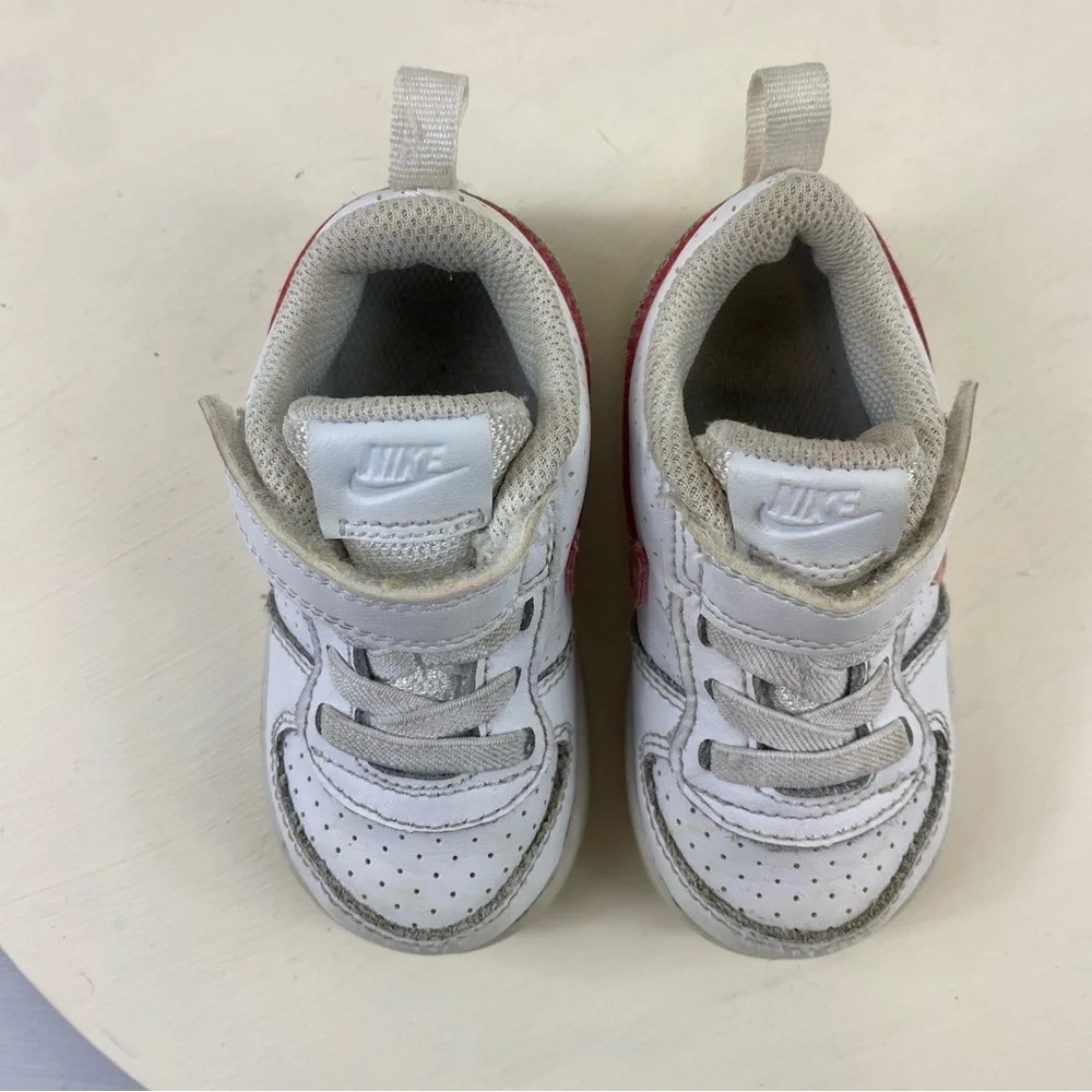 Nike Toddler Leather Court Borough White Sneakers with Pink Cheetah Swoosh Sz 5C
